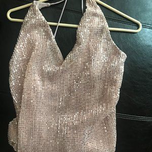 Express Pink Champagne sequin backless top Medium
